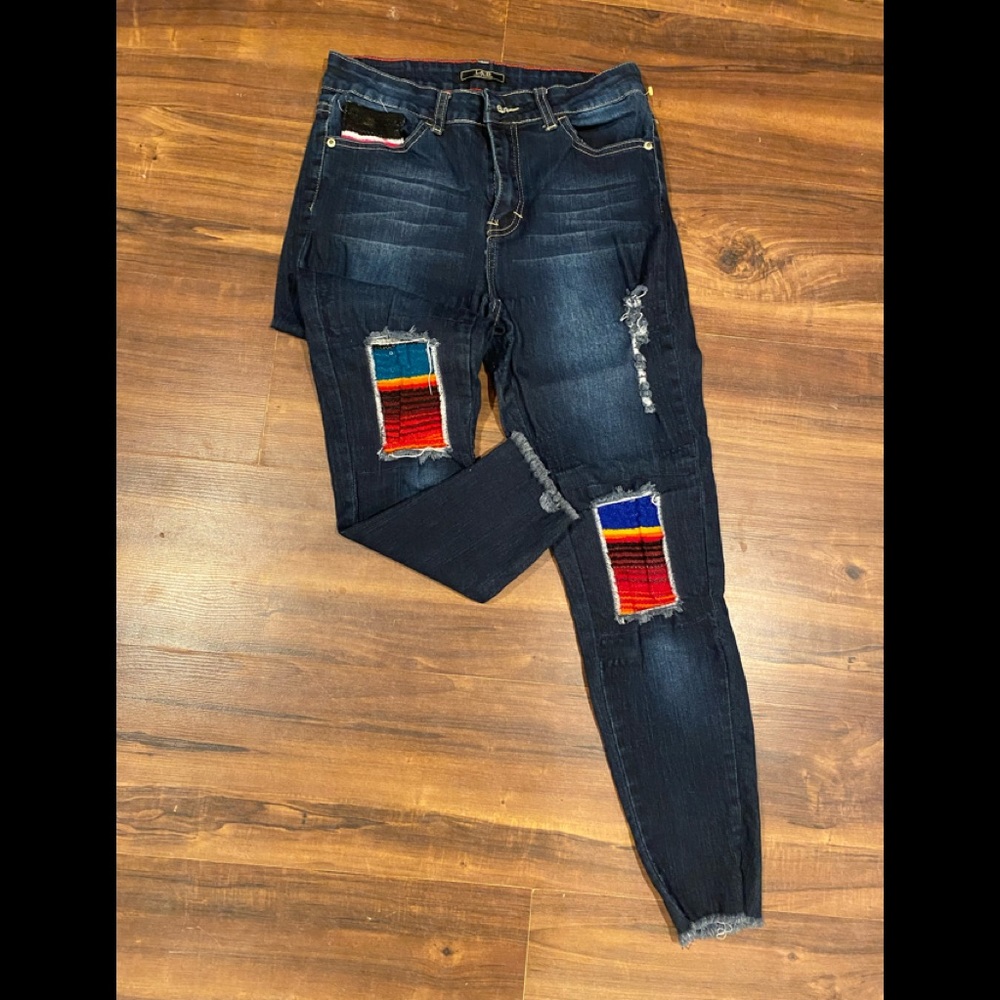 Lucky & Blessed L&B patch serape denim size 10